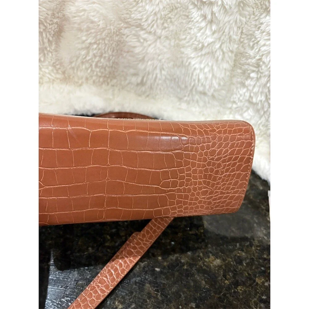 Like Dreams Satchel Handbag Womens Tan Croc Embossed Gold Chain Detail